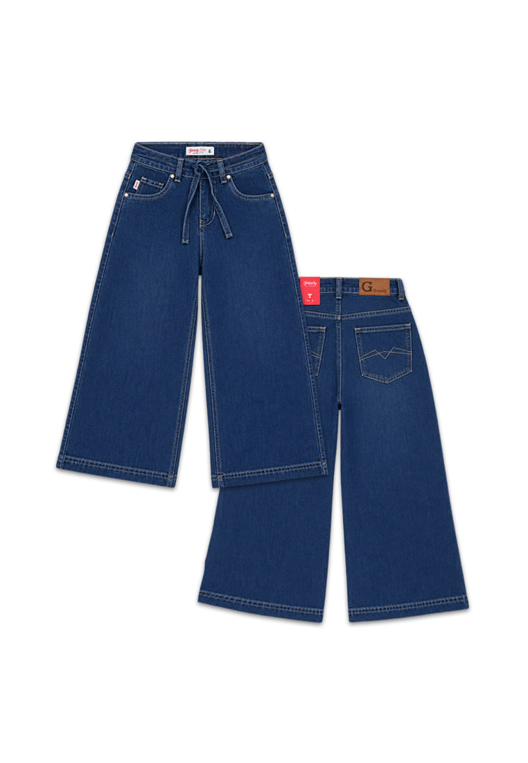 GIRLS DENIM ROUND WAISTBAND WIDE LEG JEANS