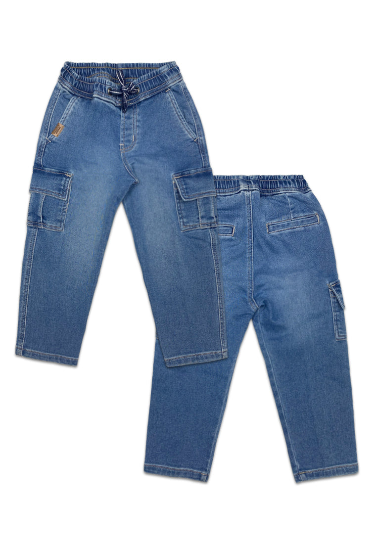 TODDLER BOYS DENIM GARTERIZED CARGO PANTS