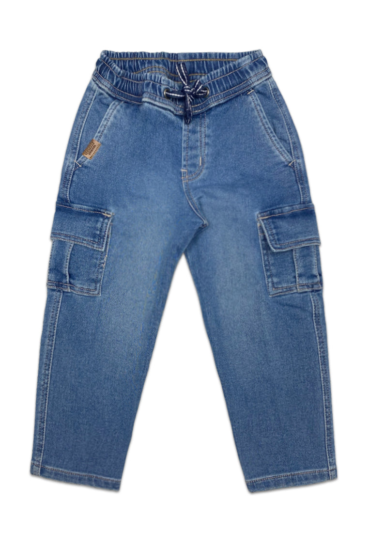 TODDLER BOYS DENIM GARTERIZED CARGO PANTS