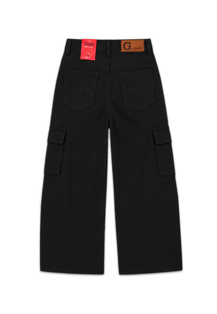 GIRLS TWILL CARGO WIDE LEG JEANS