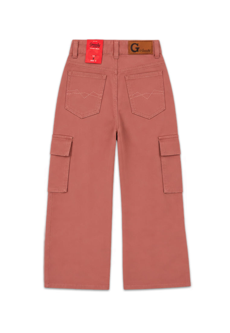 GIRLS TWILL CARGO WIDE LEG JEANS