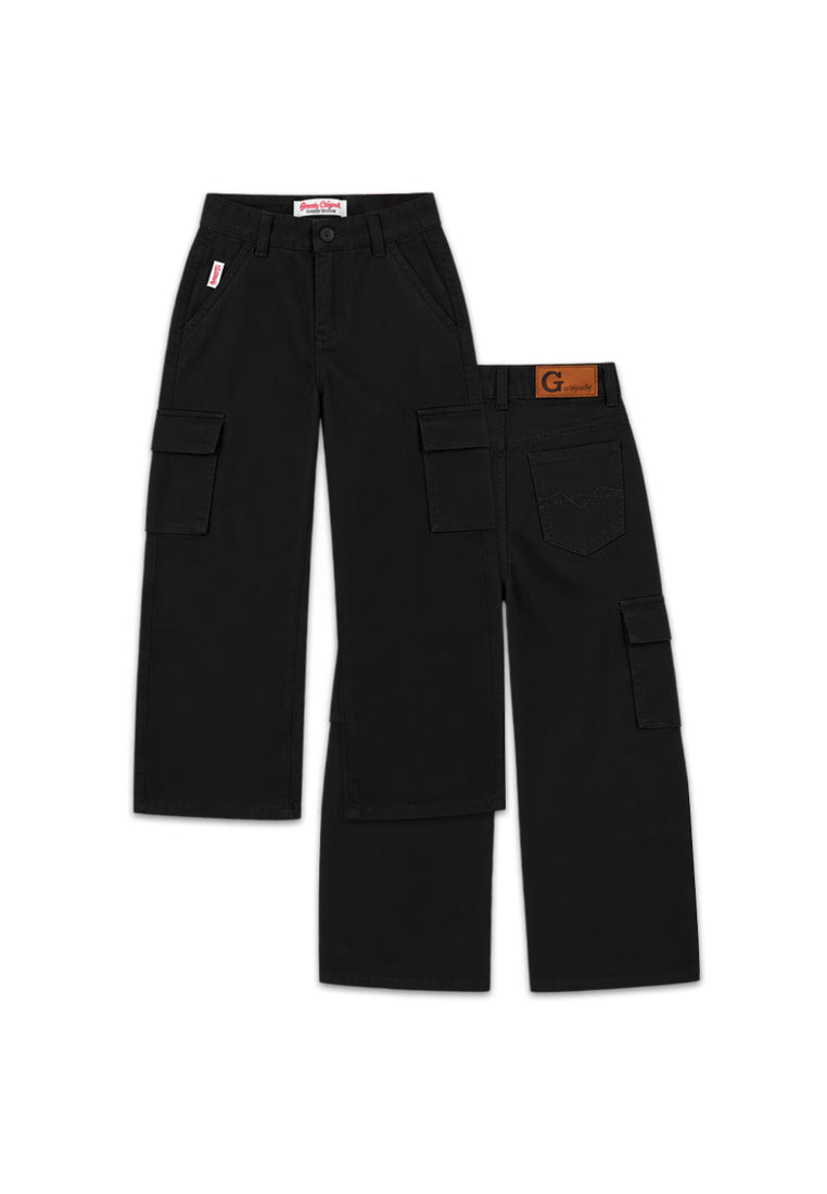 GIRLS TWILL CARGO WIDE LEG JEANS