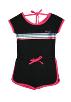 Shortsleeve Romper Shorts w/ Flat Print