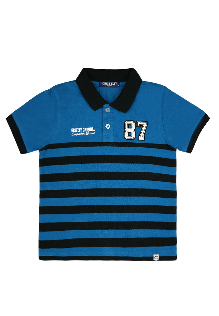 Shortsleeve stripe polo w/ applique & embro