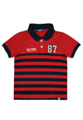 Shortsleeve stripe polo w/ applique & embro