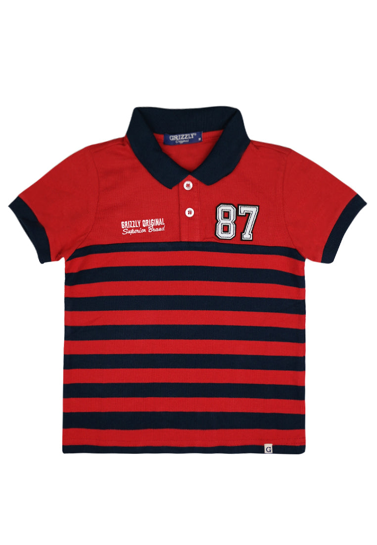 Shortsleeve stripe polo w/ applique & embro