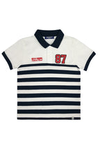 Shortsleeve stripe polo w/ applique & embro
