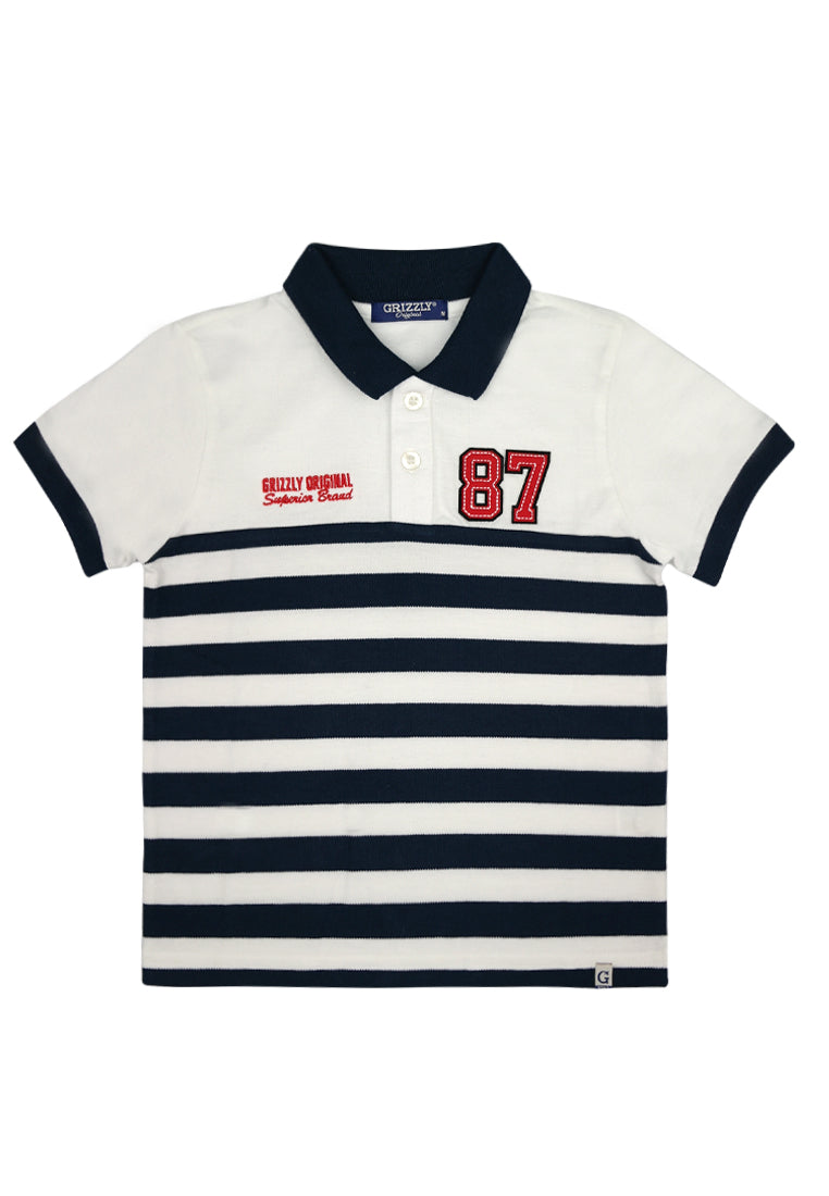 Shortsleeve stripe polo w/ applique & embro