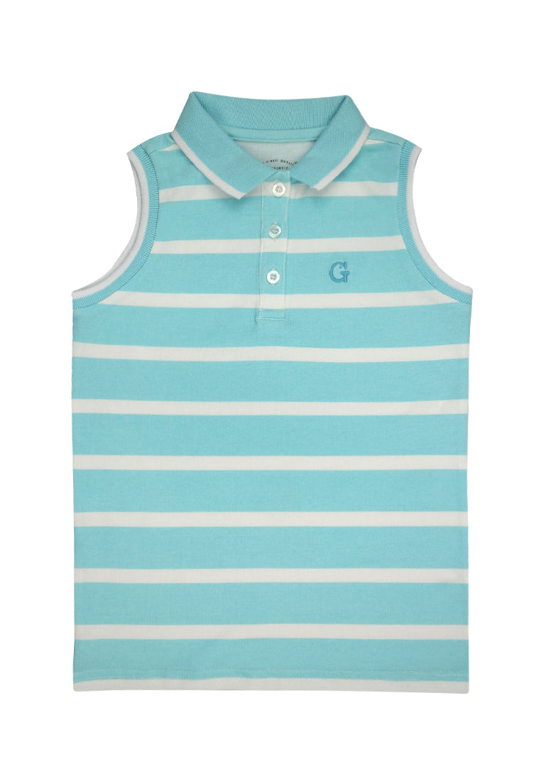 Sleeveless Stripes Pique Collar Shirt