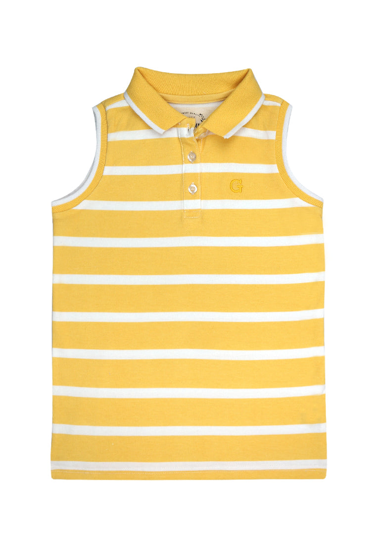 Sleeveless Stripes Pique Collar Shirt