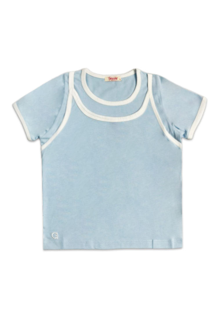 GIRLS S/S 2 IN 1 FASHION TOPS (EMBROIDERY)