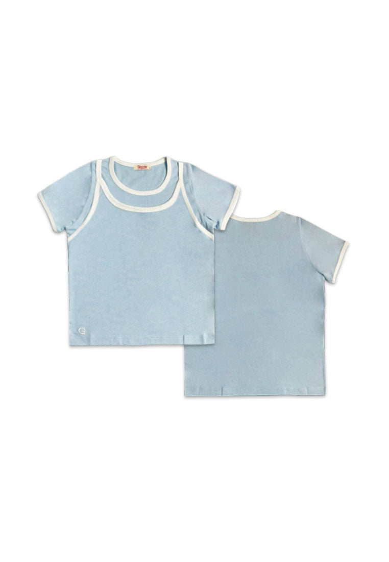 GIRLS S/S 2 IN 1 FASHION TOPS (EMBROIDERY)