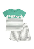 Round neck Shortsleeve w/ cut & sew & print and garterized short w/ cut & sew set