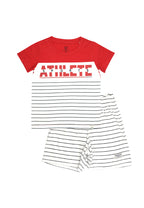 Round neck Shortsleeve w/ cut & sew & print and garterized short w/ cut & sew set