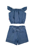 Off-shoulder Crop Top w/ Paperbag Shorts set