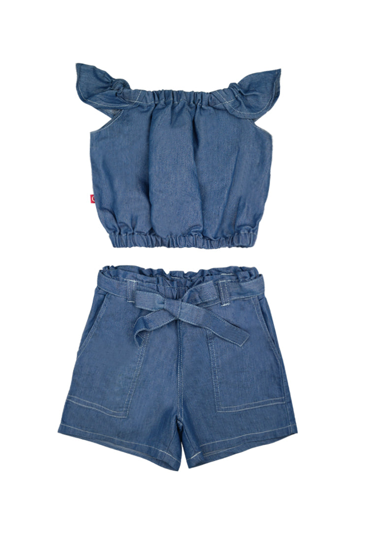 Off-shoulder Crop Top w/ Paperbag Shorts set