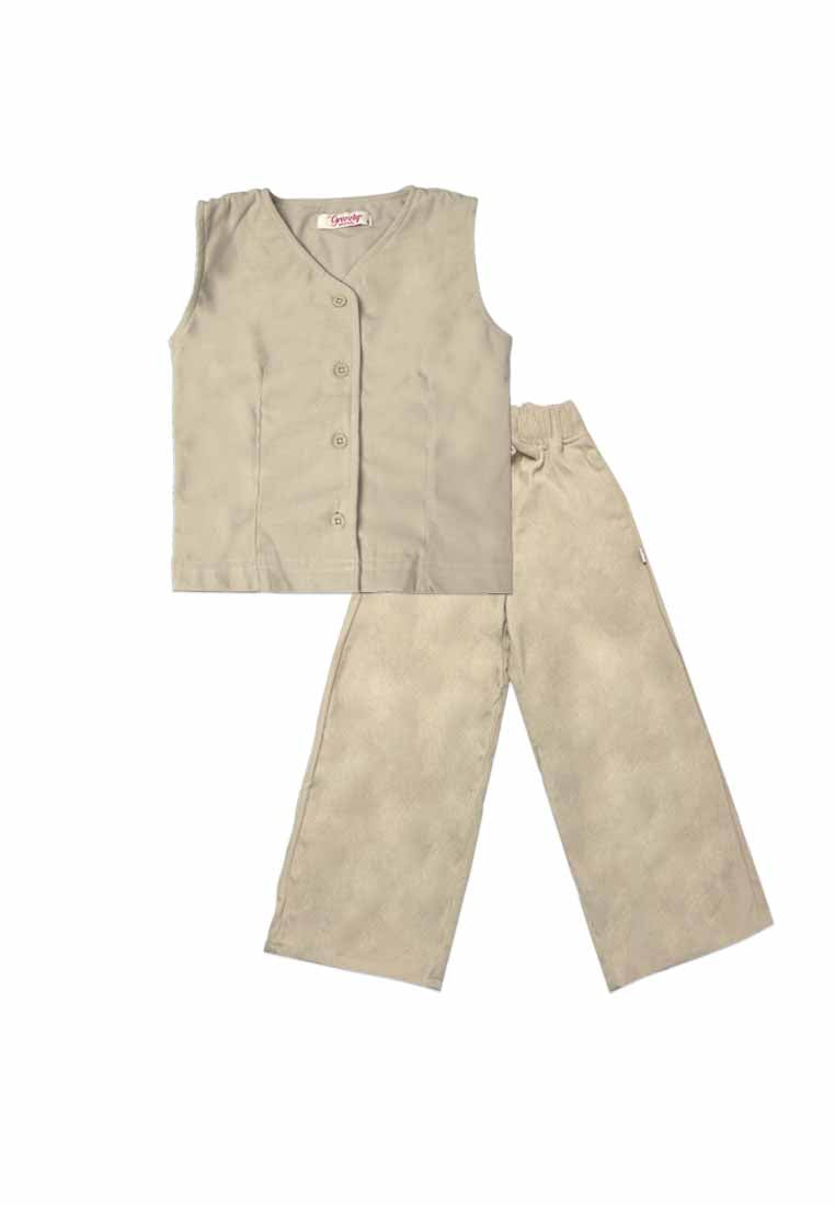 GIRLS BUTTONED VEST TOP & WIDE LEG PANTS SETS