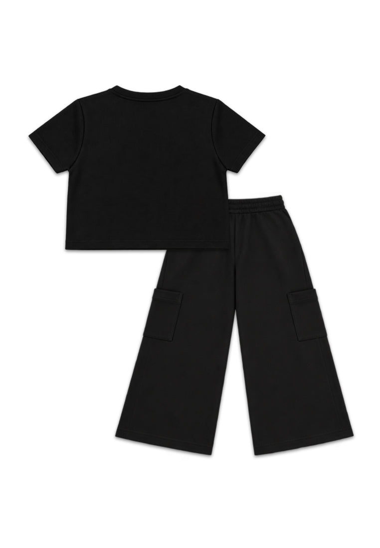 GIRLS V-NECK BOXY TOP & WIDE LEG CARGO PANTS SETS