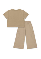 GIRLS V-NECK BOXY TOP & WIDE LEG CARGO PANTS SETS