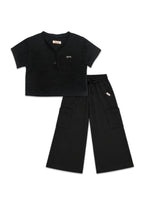 GIRLS V-NECK BOXY TOP & WIDE LEG CARGO PANTS SETS