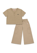 GIRLS V-NECK BOXY TOP & WIDE LEG CARGO PANTS SETS