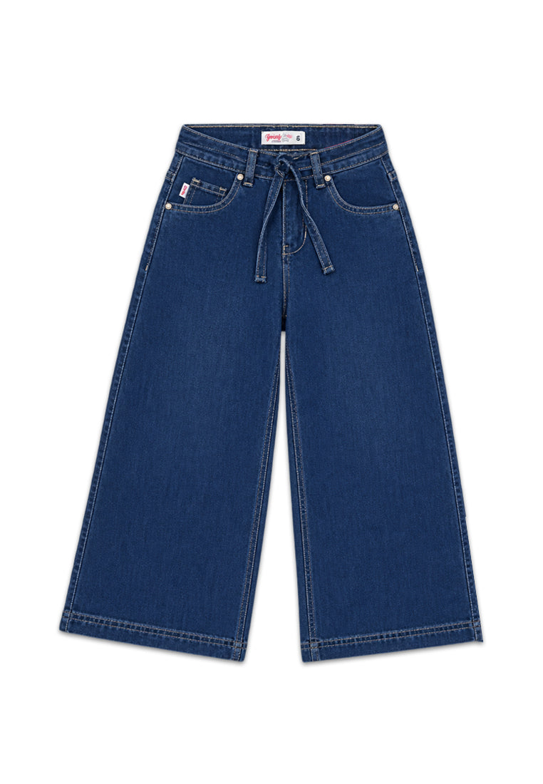 GIRLS DENIM ROUND WAISTBAND WIDE LEG JEANS