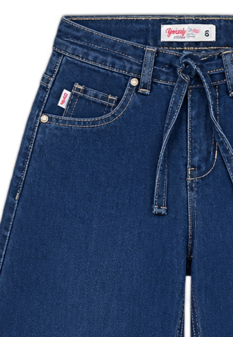 GIRLS DENIM ROUND WAISTBAND WIDE LEG JEANS