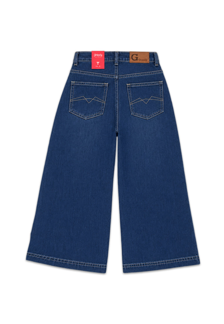GIRLS DENIM ROUND WAISTBAND WIDE LEG JEANS